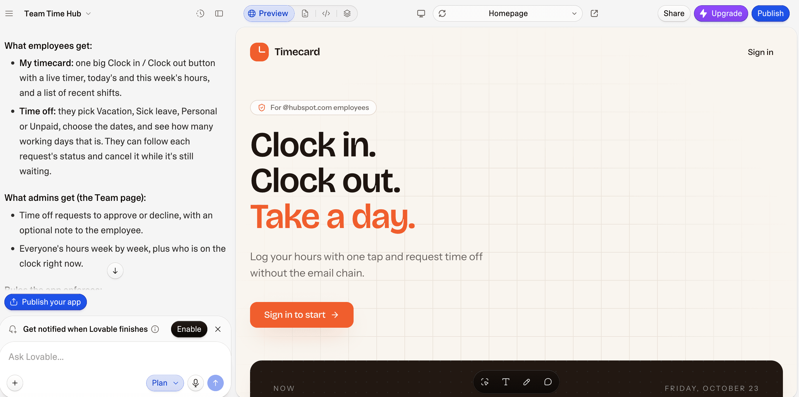 An app being built in Lovable, a Bolt alternative.