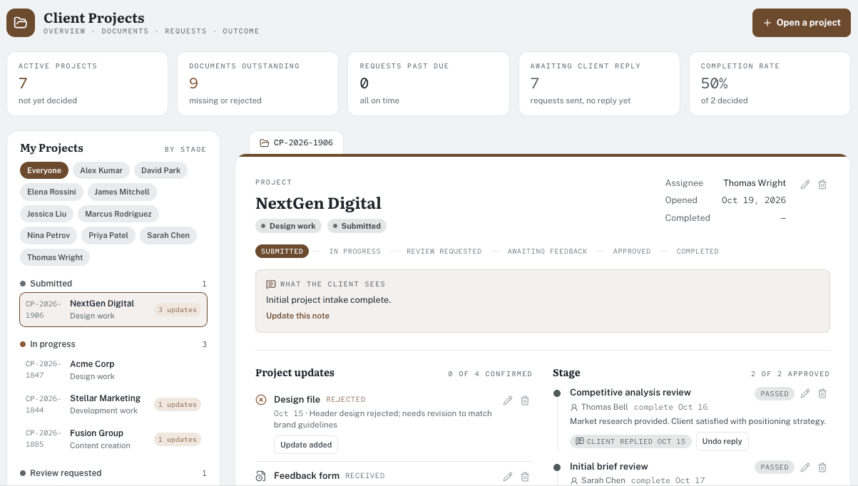 Client portal dashboard view.