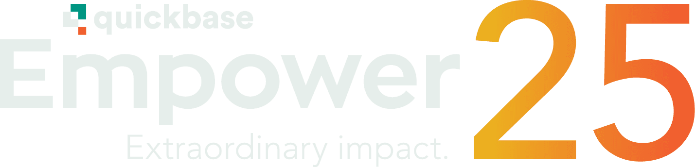 Logo for Empower 2025 event with Extraordinary power slogan and Quickbase logo png