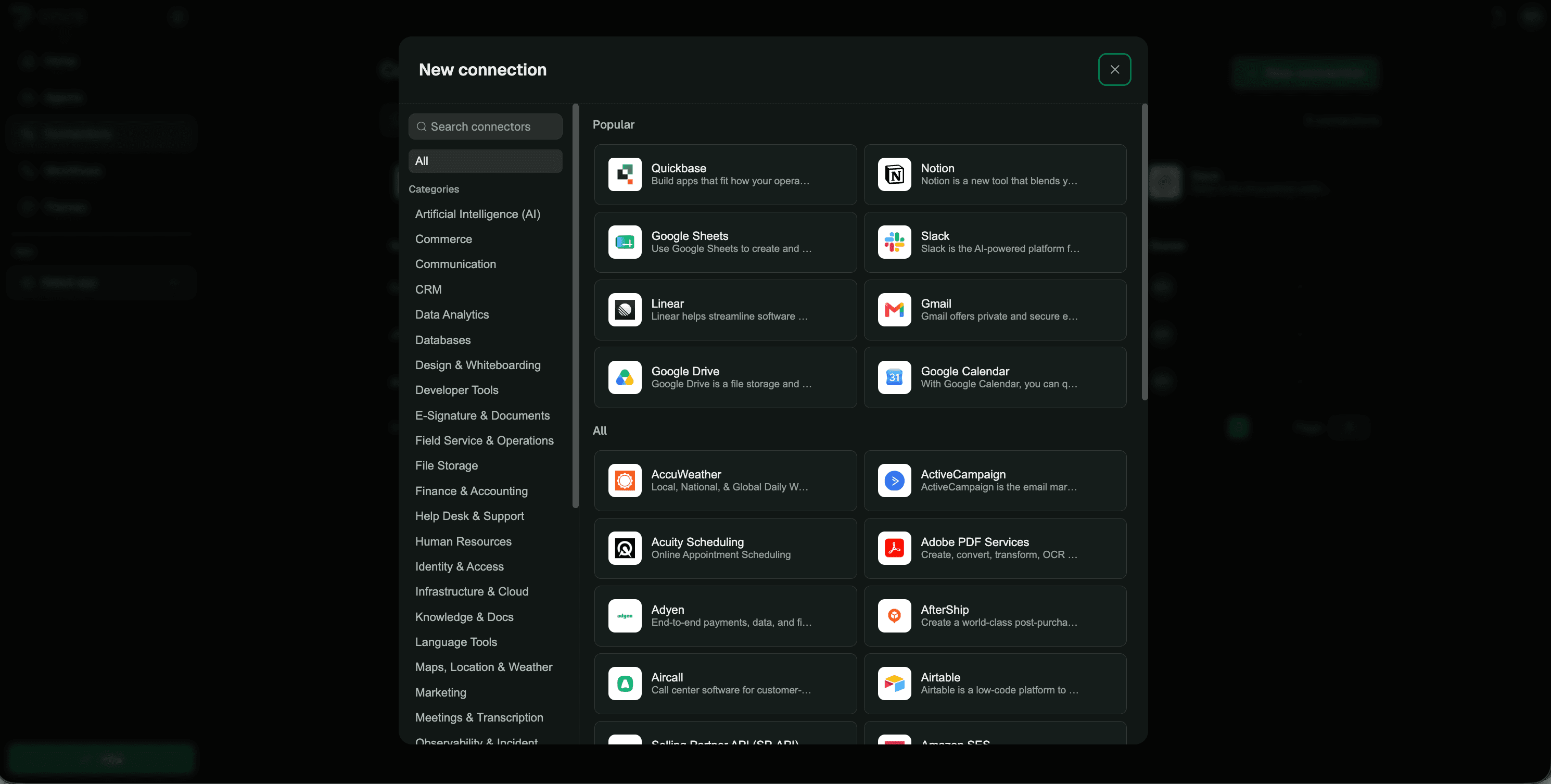 Screen showing hundreds of Pave connectors.