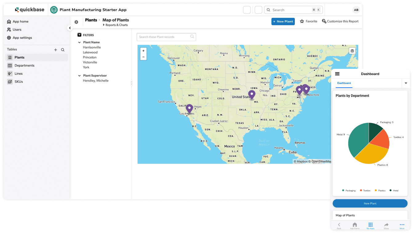 Plant manufacturing starter app plants desktop and mobile layered screenshots