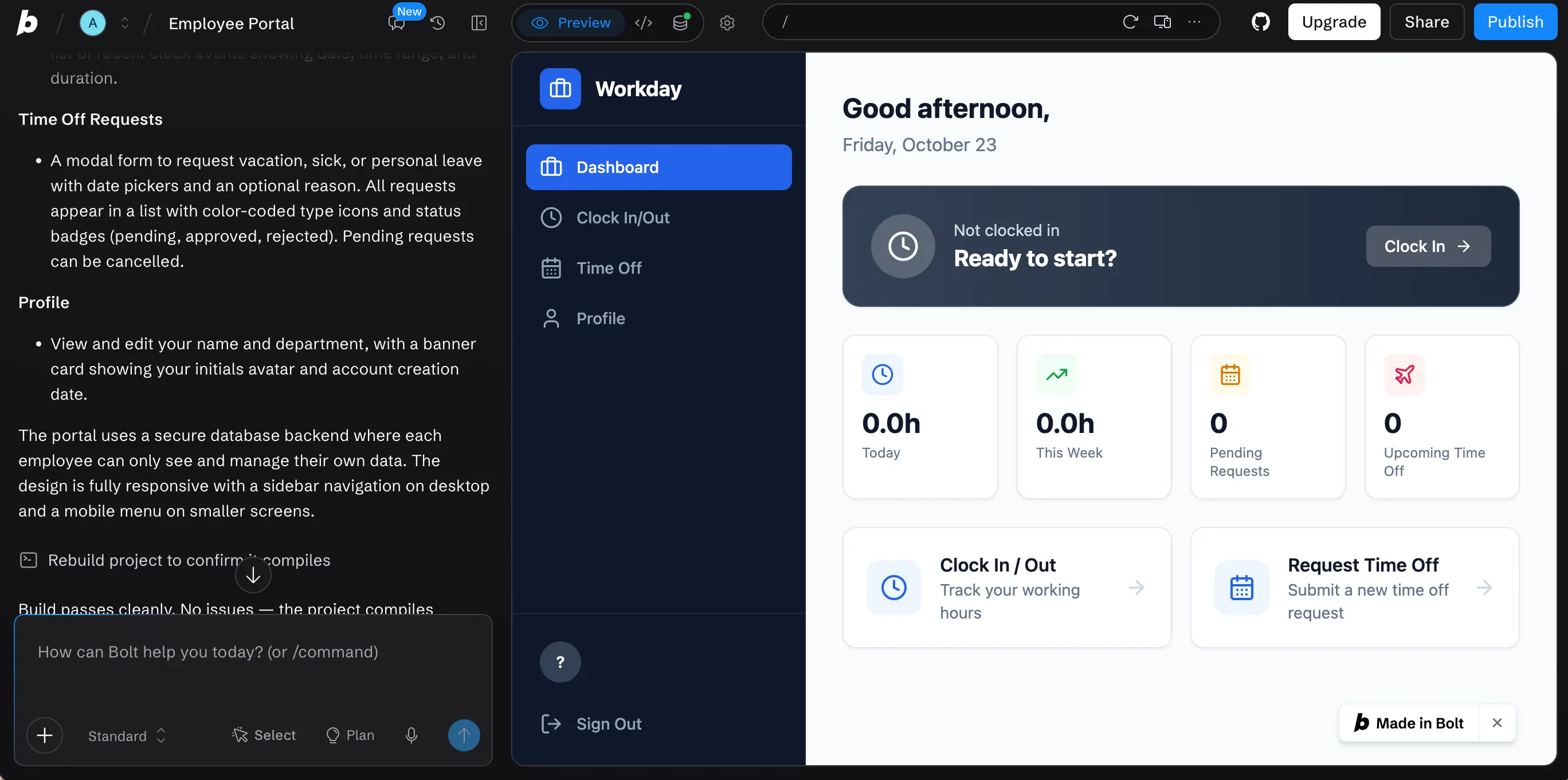 An app being built in Bolt.new.