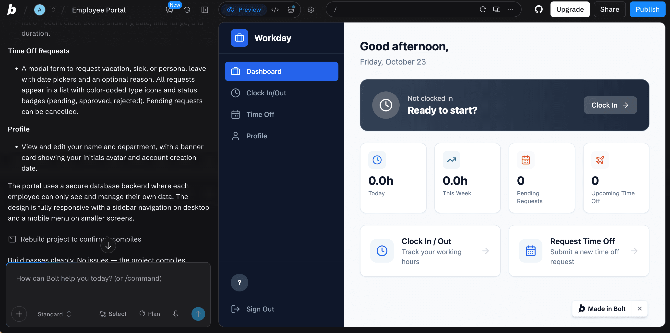 An app being built in Bolt, a Lovable alternative.