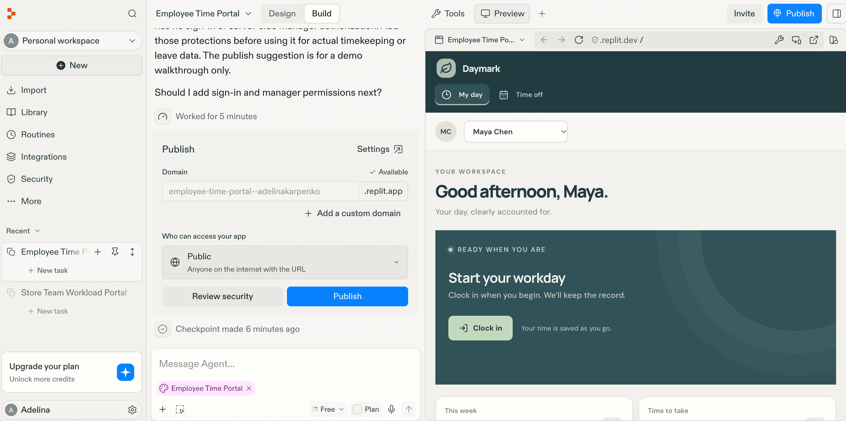 An app being built in Replit, a Lovable alternative.