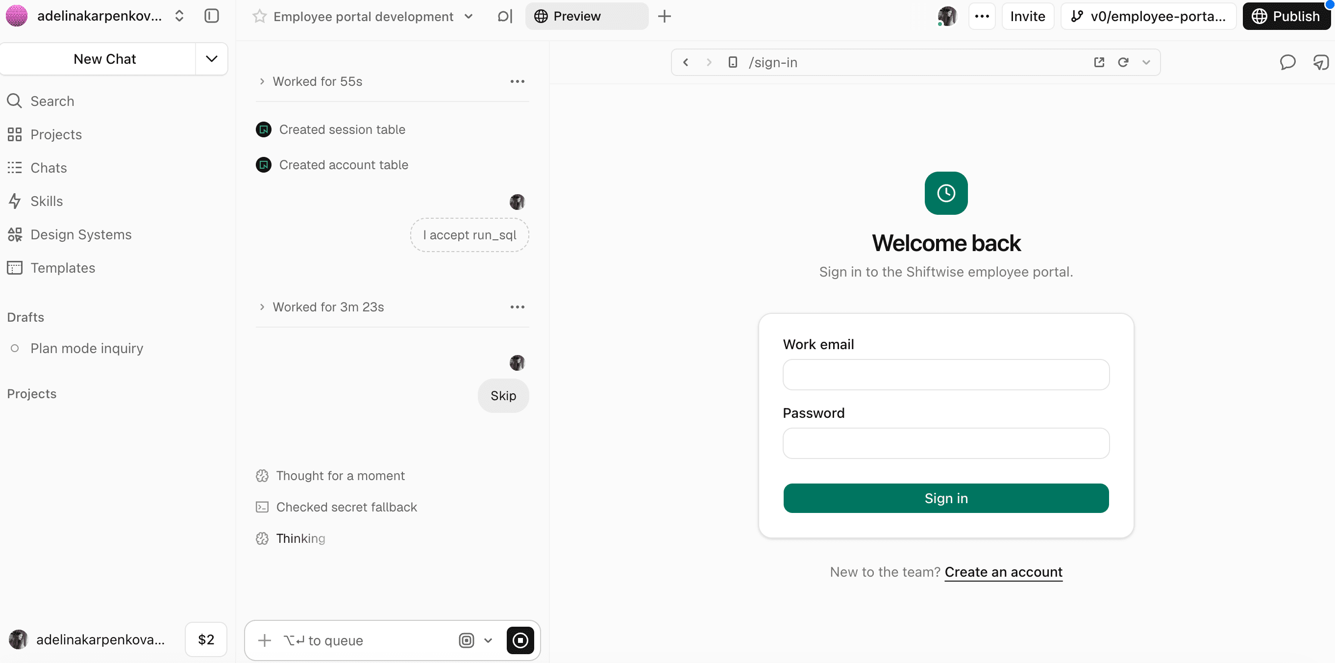 An app being built in v0, a Lovable alternative.